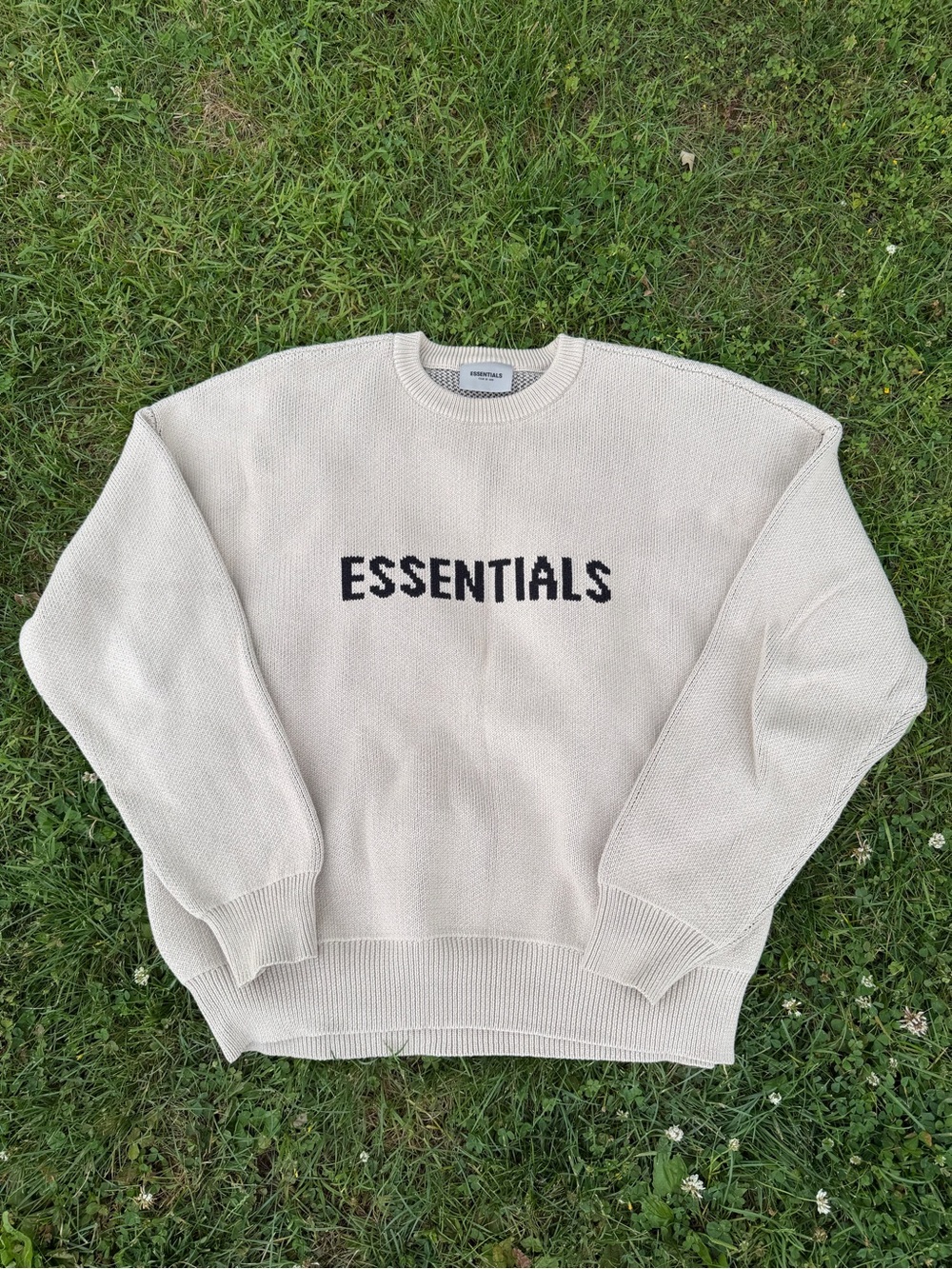 ESSENTIALS Men’s Cream Logo Knit Sweater mens XL